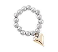 Iuhtrb Fashionable Geometric Heart Pendant Rings Stainless Steel Elastic Rope Round Bead Jewelry For Parties And Everyday Wear Fashionable Women's Accessories