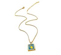 Iuhtrb Fashionable Stainless Steel Necklace Adjustable Length Neckchain Oil Drip Craftsmanship Square Pendant Choker Accessory Fruit Charm Necklace