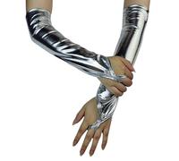Iuhtrb Glossy Leather Fingerless Gloves Stage Show Club Wear Arm Sleeves For Women Formal Event Evening Party Dressingup Cosplay Costume