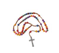 Iuhtrb Multicolored Flower Beads Rosary Necklace With Elegant Crosses Charm For Spiritual Jewelry Neckwear And Everyday Use Crosses Necklace