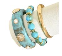 Iuhtrb Pack Of 3Pcs Sea Charm Stacking Bangle Bracelets Set With Shell Accent Comfortable Resin Jewelry For Everyday Wear Lightweight Iron Shell Pearls Bangle