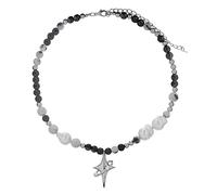 Iuhtrb Punk Star Pendant Pearl Necklace Women Asymmetric Black White Pearl Necklace Alloy Jewelry