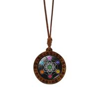Iuhtrb Sacred Geometry Wood Pendant Choker Vintage Hexagram Necklace Adjustable Length Neckchain For Spiritual Enthusiasts Geometric Pattern Necklace