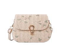 Iuhtrb Small Saddle Bag Lace Flower Crossbody Bag Straw Woven Shoulder Saddle Messenger For Beach Party Black Shoulder Bags For Women