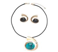 Iuhtrb Trendy STURDY Alloy Turquoise Necklace Earring Set Ornament For Women Wear Parties Supplies And Everyday Fashion