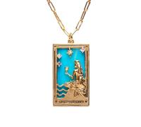 Iuhtrb Vintage Tarot Card Pendant Necklace Rectangular Pendant Necklace Brass Texture For A Touch Of Mystery And Wisdoms Mystical Symbol Jewelry