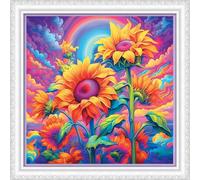 IUHUI 11 Count Stamped Cross Stitch Kits for Beginners Adults,Gorgeous Sunflower Field Pre-Printed DIY 11ct Embroidery Sewing Starter Kit Needlework Easy Patterns
