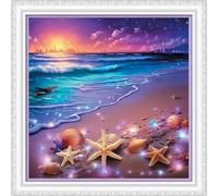 IUHUI 11 Count Stamped Cross Stitch Kits for Beginners Adults, Sunset on The Beach Pre-Printed DIY 11ct Embroidery Sewing Starter Kit Needlework Easy Patterns