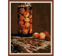 IUHUI 14 Count Stamped Cross Stitch Kits for Beginners Adults, Jar of Peaches of Claude Monet Pre-Printed DIY 14ct Embroidery Sewing Starter Kit Needlework Easy Patterns Famous Paintings