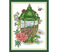 IUHUI 14 Count Stamped Cross Stitch Kits for Beginners Adults, Spring Lanterns Pre-Printed DIY 14ct Embroidery Sewing Starter Kit Needlework Easy Patterns
