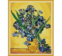 IUHUI 14 Count Stamped Cross Stitch Kits for Beginners Adults, Still Life Iris of Van Gogh Pre-Printed DIY 14ct Embroidery Sewing Starter Kit Needlework Easy Patterns Famous Paintings