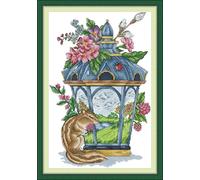 IUHUI 14 Count Stamped Cross Stitch Kits for Beginners Adults, Summer Lanterns Pre-Printed DIY 14ct Embroidery Sewing Starter Kit Needlework Easy Patterns