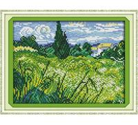 IUHUI 14 Count Stamped Cross Stitch Kits for Beginners Adults, The Field of Van Gogh Pre-Printed DIY 14ct Embroidery Sewing Starter Kit Needlework Easy Patterns