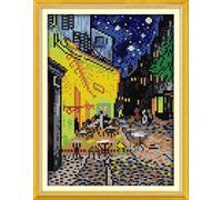 IUHUI 14 Count Stamped Cross Stitch Kits for Beginners Adults, The Night Cafe of Van Gogh Pre-Printed DIY 14ct Embroidery Sewing Starter Kit Needlework Easy Patterns Famous Paintings