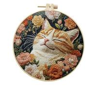 IUHUI Embroidery Kit for Advanced Adults - Cute Cat Country Ⅰ Patterns, DIY Hand Stitching Embroidery Set with Hoop (Dexterous Cat Flowers)