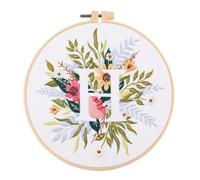 IUHUI Embroidery Kit for Beginners Adults - 26 Floral Letters Easy Patterns, DIY Hand Stitching Embroidery Set with Hoop (Flower and Grass Letter H)