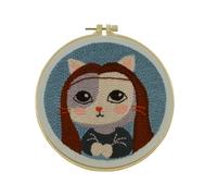 IUHUI Punch Needle Kit for Beginners Adults - Nature and Cute Animal Easy Patterns, DIY Hand Stitching Embroidery Punch Needle Set with Hoop (Mona Lisa Cat)