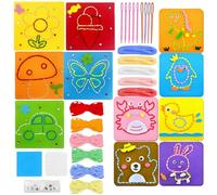 iuiiaii 11 Pcs Sewing Kit for Kids Set, First Kids Sewing Kit Ages 8-12 Children's Handmade Felt Fabric, Animals and Shapes Craft Set Pleasure for Children Girls Aged 3-12 Starter Bundle