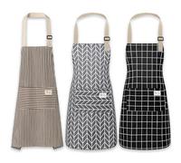 iuiiaii 3 Pack Aprons for Women with Pockets, Aprons for Cooking, Kitchen Apron Adjustable Neck Bib Applicable to Baking Grilling Home Kitchen and Restaurant Use Womens Work Apron