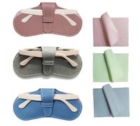 iuiiaii 3 PCS Slim Leather Glasses Case for Women with Soft Cleaning Cloth | Slim Glasses Case for Women for Daily Commutes, Travel, Vacations, or Outdoor Activities, Made of Premium Leather Material