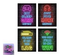 iuiiaii 4 Pcs Gaming Accessories Set, Vogue Boys Bedroom Accessories Gaming Wallpaper Boys Room Decor Boy's Room, Unframed Gamer Wall Ornament Art For Kids Bedroom Home Decoration