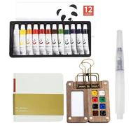 iuiiaii 5 Sets Mini Watercolour Paint Set Travel, Water Colour Paints Sets, Travel Watercolour Set with 8 Grids Mini Wooden Palette Watercolor Pen Sketchbook Clip for Watercolor Artist Enthusiast
