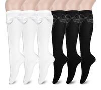 iuiiaii 6 Pairs Knee High Socks with Bow, Cute Aesthetic School Socks Girls, Durable Bow Knee High Sox, Practical Suitable for Girls to Wear at Anti School Parties and Gatherings