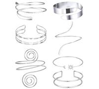 iuiiaii 7 Pcs Arm Cuff Silver Set, Silver Arm Cuffs Bracelet Adjustable Open Jewellery Simple Stylish Bracelet or Women Party Holidays, Birthday Gifts and Daily Fashion