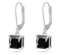 IUITY Dangle Drop Earrings for Women Hypoallergenic, 14K White Gold Black Cubic Zirconia Leverback Earrings Lightweight Square-cut Diamond Drop Earrings Jewelry Gift for Wedding Birthday, 8mm