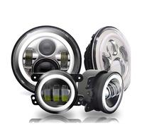 IUKMR For Jeep For Wrangler JK LJ TJ 1997-2017 7 Inch LED Halo Headlights + 4 Inch LED Fog Light DRL Combo Kit Head Light(Chrome Set)