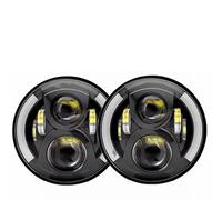 IUKMR For Land For Rover For Defender 90 2x Car 7 Inch Led Headlight Hi/Low H4 Halo Angle Eyes DRL Headlight Assembly(50w Halo light Black H)