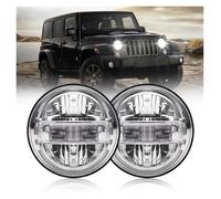 IUKMRT Headlights Assembly For Jeep For Wrangler JK 7'' Led Headlight For Lada Niva 4x4 H4 High Low Beam Round Headlamp Cars Running Lights Front Light Assembly(2 piece Silver)