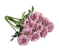 IUKnot Artificial Rose 10pcs Open Flower Bouquet Faux Rose Stems for Wedding Arrangement, Bridal Bouquet, Centerpiece, Fake Faux Silk Flowers (Mauve)