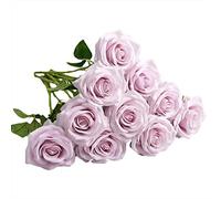 IUKnot Artificial Rose 10pcs Open Flower Bouquet Faux Rose Stems for Wedding Arrangement, Bridal Bouquet, Centerpiece, Fake Faux Silk Flowers (Mauve Lavender)