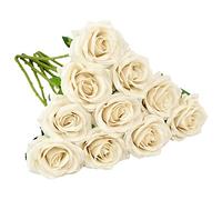 IUKnot Artificial Rose 10pcs Open Flower Bouquet Faux Rose Stems for Wedding Arrangement, Bridal Bouquet, Centerpiece, Fake Faux Silk Flowers (Beige)