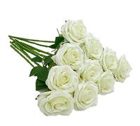 IUKnot Artificial Rose 10pcs Open Flower Bouquet Faux Rose Stems for Wedding Arrangement, Bridal Bouquet, Centerpiece, Fake Faux Silk Flowers (Pale Yellow)
