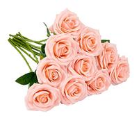 IUKnot Artificial Rose 10pcs Open Flower Bouquet Faux Rose Stems for Wedding Arrangement, Bridal Bouquet, Centerpiece, Fake Faux Silk Flowers (Coral Peach)