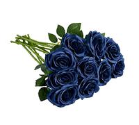 IUKnot Artificial Rose 10pcs Open Flower Bouquet Navy Blue Faux Rose Stems for Wedding Arrangement, Bridal Bouquet, Centerpiece, Fake Faux Silk Flowers