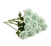 IUKnot Artificial Rose 10pcs Open Flower Bouquet Sage Green Faux Rose Stems for Wedding Arrangement, Bridal Bouquet, Centerpiece, Fake Faux Silk Flowers