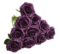 IUKnot Plum Artificial Rose 10pcs Open Flower Bouquet Faux Rose Stems for Wedding Arrangement, Bridal Bouquet, Centerpiece, Fake Faux Silk Flowers