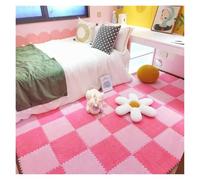 IULGFSC Fluffy Plush Foam Puzzle Rug， 5PC Square Interlocking Fluffy Carpet Tiles(Pink+rose Red)
