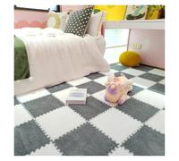 IULGFSC Fluffy Plush Foam Puzzle Rug， 5PC Square Interlocking Fluffy Carpet Tiles(White+gray)