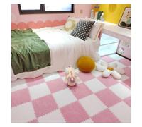 IULGFSC Fluffy Plush Foam Puzzle Rug， 5PC Square Interlocking Fluffy Carpet Tiles(White+pink)