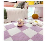 IULGFSC Fluffy Plush Foam Puzzle Rug， 5PC Square Interlocking Fluffy Carpet Tiles(White+purple)