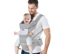 IULONEE Newborn Baby Carrier with Hip Seat Ergonomic Infant Carrier Adjustable Multifunctional Front and Back Carry for Childs Toddler 3 Months to 3 Years(7-45lbs) Grey