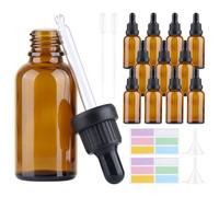 iulrtba 12Pcs 30ml Amber Glass Dropper Bottle, Amber Glass Dropping Bottle with 2 Plastic Droppers 2 Small Funnels 12 Stickers, Dropper Bottles Refillable for Essential Oil Aromatherapy Perfumes