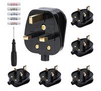iulrtba 6 Pack 13 Amp Plug UK, 3 Pin Plug UK, Electric Plugs | with 3A 5A 7A 10A 13A Domestic Fuses Kit, Rewireable Plug with 1 Screwdriver for Home Office Appliances Devices (Black)