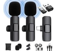 IUMAKEVP Wireless Lavalier Microphone for iPhone/Android Phone/Laptop, Plug-Play Clip on Lapel Mic with Auto Noise Reduction for Video Recording, Live Broadcast, Interview, TikTok, YouTube (2 Mics)