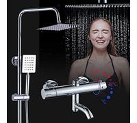 iumLeap Mixer Shower Set Thermostatic Mixer Square Head Shower with Shelf Chrome Bathroom Shower System