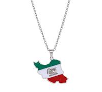 IUMUIWWWH Iran Map Necklace Colored glaze Iran Flag Pendant Necklace Patriotic Necklaces for Men and Women Hip Hop Charm Friendship Patriotic Jewelry Accessories Silver color